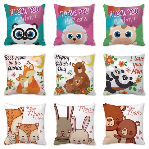 Glücklicher Muttertag Cartoon Tier Pfirsichhaut Dekorative Kissenbezug Quadratische Wurfkissenbezug Für Sofa Home Decor Geschenk Für Mama