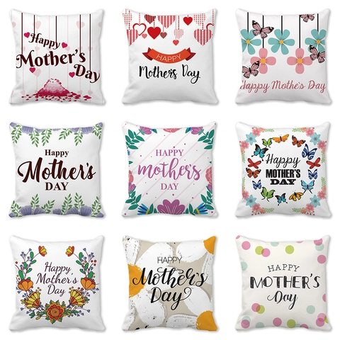 Happy Mother's Day Peach Skin Pillow Cover Floral Heart Cushion Case Festive Home Decor Throw Pillowcase Gift For Mother