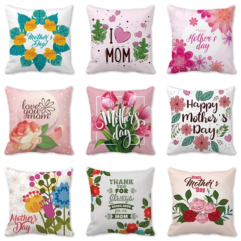 Mother's Day Decorative Pillowcase Peach Skin Velvet Square Cushion Cover Floral Heart Patterns For Sofa Home Decor Gift For Mom