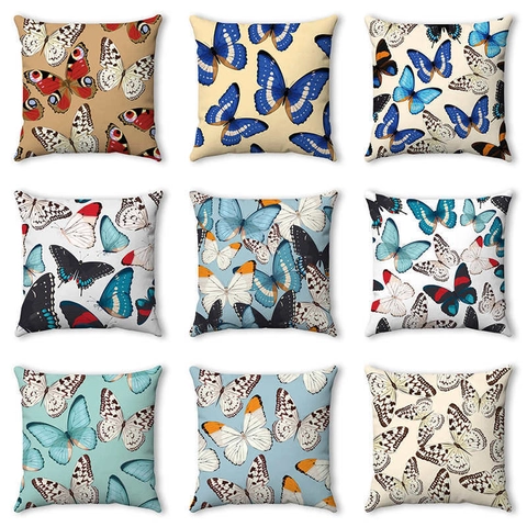 Pastorale Aquarel Vlinder Bloem Linnen Kussenhoes Decoratieve Vierkante Kussenhoes Voor Bank Thuis Slaapkamer Decor Cadeau