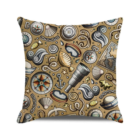 Federa Per Cuscino Nautica Lino Cotone Copricuscino Decorativo Barca A Vela Ancora Bussola Motivo Stile Costiero Vintage Per Divano Casa