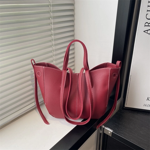 Borsa Tote in Pelle PU Donna Grande Capacità Cuciture a Contrasto Texture Litchi Borsa a Spalla Per Pendolarismo Quotidiano