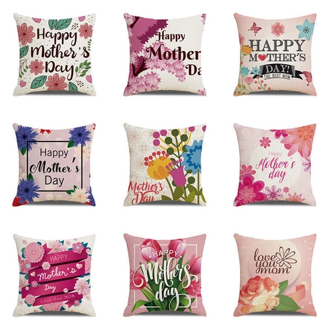 Alles Gute Zum Muttertag Leinen Kissenbezug Blume Herz Druck Kissenhülle Für Sofa Best Mom Geschenk Deko Quadratischer Kissenbezug