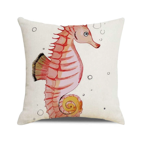 Watercolor Seahorse Decorative Throw Pillow Case Linen Cotton Cushion Cover Square Cushion Case For Home Sofa Living Room Bedroom Decor