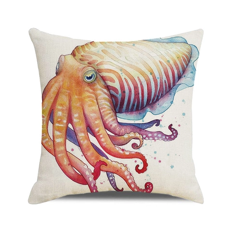Kissenbezug Oktopus Tintenfisch Meerestiere Aquarell Kunstdruck Leinenmischung Dekorativer Quadratischer Sofa Kissenhülle