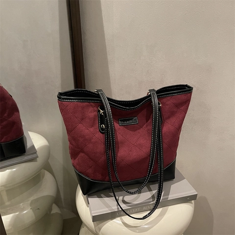 Große Kapazität Gesteppte Tragetasche Retro Rautenmuster Schultertasche Für Damen Urban Commuter Handtasche PU Leder Tasche