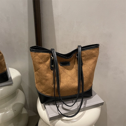 Vintage Tragetasche Mit Rautensteppung Große Kapazität Spezialmaterial Patchwork Schultertasche Für Damen Mode Handtasche