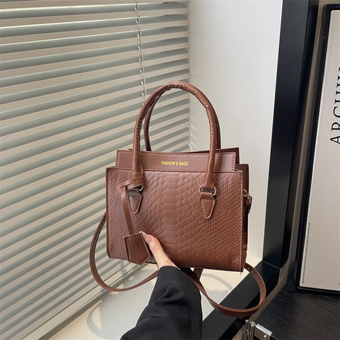 Women Handbag PU Leather Crocodile Pattern Top Handle Crossbody Shoulder Bag For Commuting Elegant Fashion