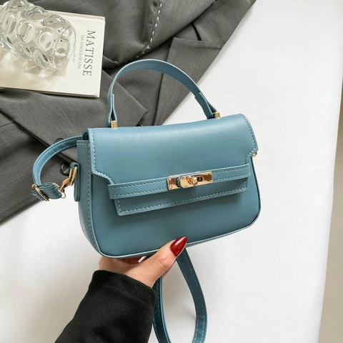 Women PU Leather Shoulder Bag Elegant Simple Handheld Crossbody Small Square Bag With Metal Twist Lock Adjustable Strap