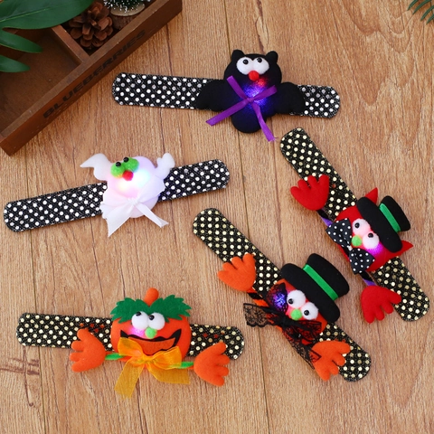 Bracelets Slap d'Halloween pour Enfants LED Lumineux Citrouille Chauve-souris Fantôme Motif Paillettes Poignets Fête Cadeaux