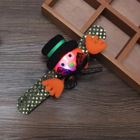 Bracelets Slap d'Halloween pour Enfants LED Lumineux Citrouille Chauve-souris Fantôme Motif Paillettes Poignets Fête Cadeaux