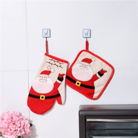 Guante De Horno Y Agarradera De Papá Noel De Navidad Herramientas De Cocina Acolchadas Resistentes Al Calor Decoración