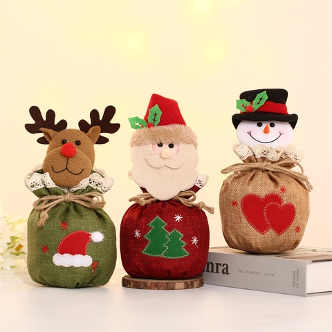 Weihnachten Kordelzug Geschenktüten Sackleinen Süßigkeitenbeutel Mit Weihnachtsmann Schneemann Rentier Mustern Partybeutel