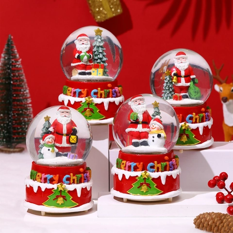 Christmas Snow Globe Music Box LED Light Santa Claus Snowman Resin Glass Xmas Holiday Gift Tabletop Ornament