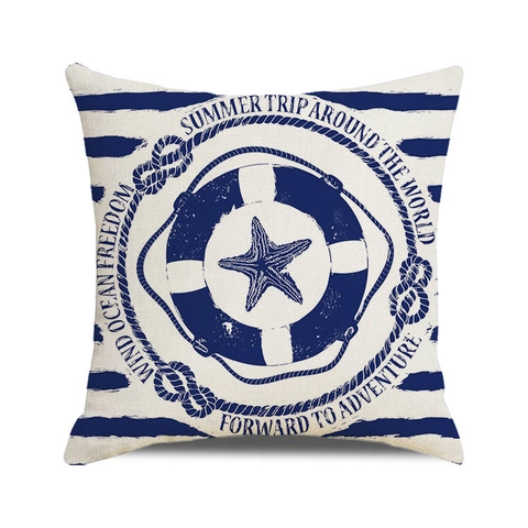 Nautical Autumn Decorative Pillow Cover Linen Cushion Case Anchor Compass Pumpkin Maple Leaf Print Vintage Style Home Decor Square Pillowcase