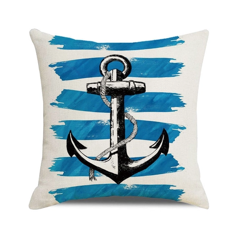 Nautische Kussenhoes Linnen Katoen Vintage Anker Roer Marien Patroon Kust Decoratieve Kussenhoes Huis Sofa Decor