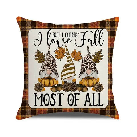 Herbst Thanksgiving Gnomes Kissenbezüge Leinen Karomuster Kürbis Sonnenblume Dekorative Kissenhüllen Für Sofa