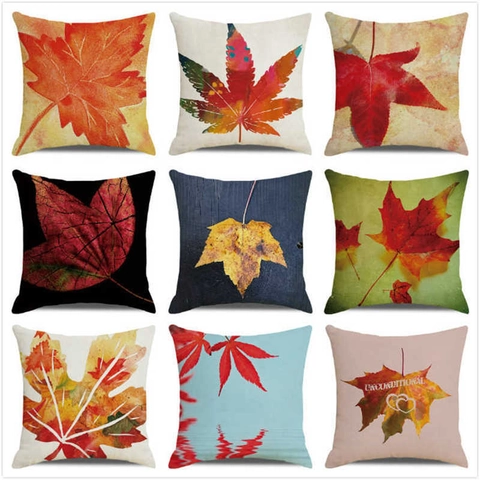 Thanksgiving Autumn Forest Maple Leaf Decorative Pillowcase Artistic Watercolor Print Linen Throw Pillow Cover For Home Sofa Decor