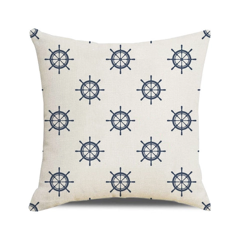 Nautical Linen Throw Cushion Cover Anchor Sailboat Helm Decorative Square Pillowcase For Sofa Living Room Home Decor