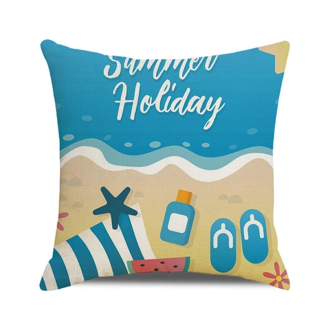 Sommer Strand Thema Leinen Kissenbezug Flip-Flops Seestern Küstenmuster Quadratischer Kissenbezug Für Wohnzimmer Sofa