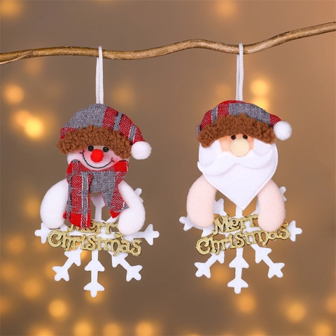 Ornements Suspendus de Sapin de Noël Peluche Père Noël Bonhomme de Neige Renne Ours Pendentif Flocon Joyeux Noël Décor Fête
