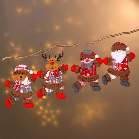 Ornements Suspendus pour Arbre de Noël en Tissu Peluche Père Noël Bonhomme de Neige Renne Ours Poupées Pour Décoration de Maison Fête de Noël