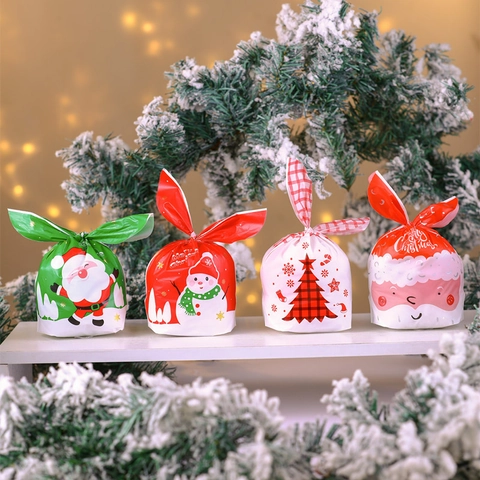 Christmas Gift Bags EVA Plastic Bunny Ear Candy Packaging Pouches For Holiday Party Favors Cartoon Santa Snowman Design