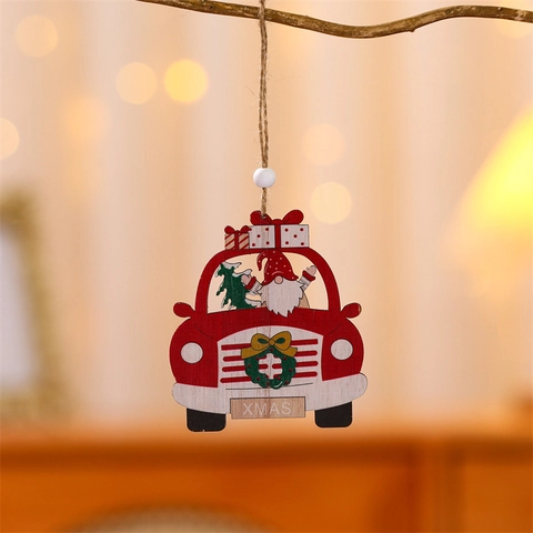 Ornamenti Natalizi Da Appendere In Legno Camion Auto Rossa Con Gnomo E Albero Decorazione Festiva In Legno Dipinto
