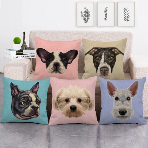 Federa Per Cuscino In Lino Ritratto Di Cane Quadrata Decorativa Stampa Animale Decorazione Casa Divano