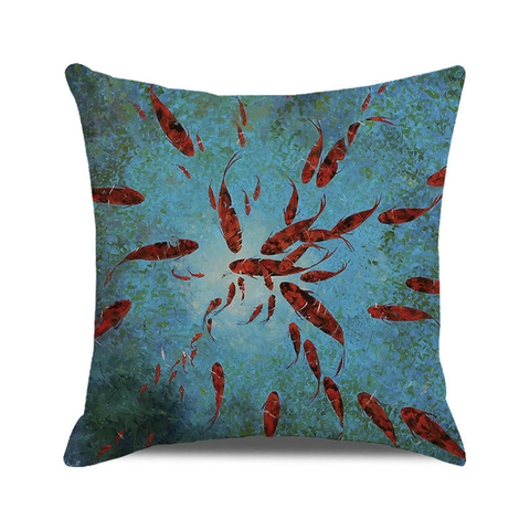 Linnen Kussensloop Zeedieren Aquarel Vis Zeemeermin Oceaan Thema Sofa Kussenhoes Decoratie