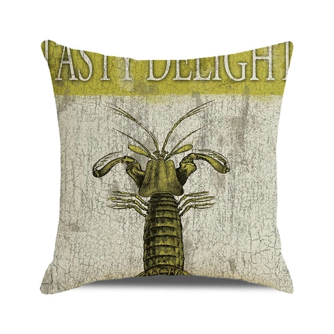 Watercolor Marine Life Throw Pillow Cover Linen Decorative Cushion Case For Sofa Living Room Lobster Crab Retro Nautical Home Decor