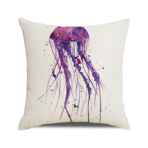 Linen Decorative Throw Pillow Cover Watercolor Jellyfish Pattern Square Cushion Case For Home Sofa Living Room Bedroom Decor