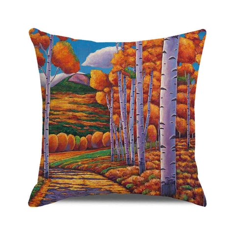 Thanksgiving Happy Autumn Forest Leaves Cushion Cover Artistic Oil Painting Landscape Decorative Linen Pillowcase Home Decor