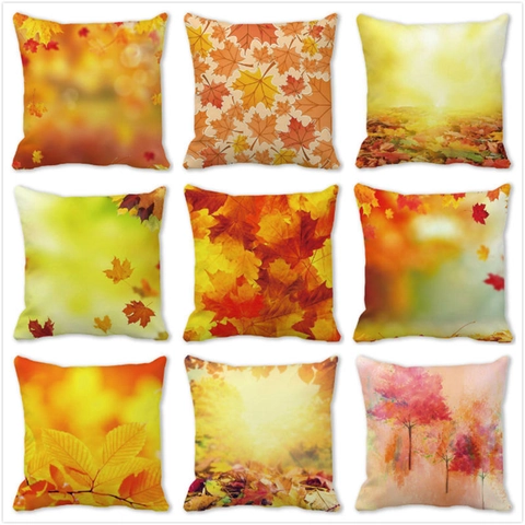 Joyeux Action de Grâce Automne Feuilles d'Érable Taie d'Oreiller Décorative Peau de Pêche Aquarelle Paysage de Forêt d'Automne pour Maison Canapé