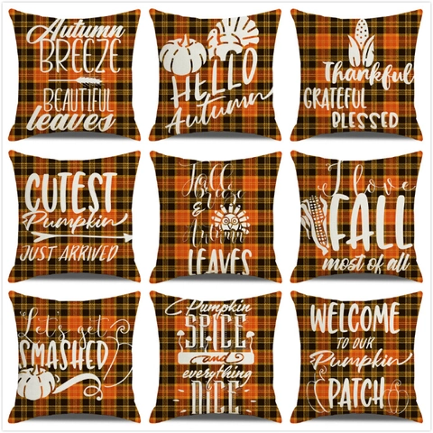Thanksgiving Herfst Pompoen Ruit Decoratieve Kussensloop Linnen Katoenmix Herfst Oogst Kussenhoes Home Decor