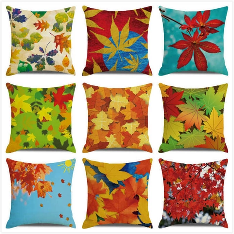 Thanksgiving Happy Autumn Forest Leaves Cushion Cover Linen Throw Pillowcase For Sofa Home Decor Harvest Season Holiday Gift