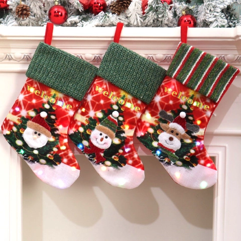 LED Leuchtender Weihnachtsstrumpf Großer Geschenktüte Mit Weihnachtsmann Schneemann Rentier Für Party Haus Deko