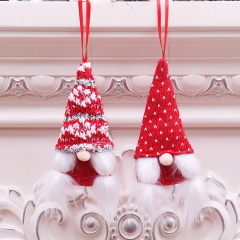 Ornamenti Di Gnomo Di Natale Tessuto A Maglia Pelliccia Sintetica Lunga Barba Decorazioni Appese Senza Volto Stile Nordico Albero