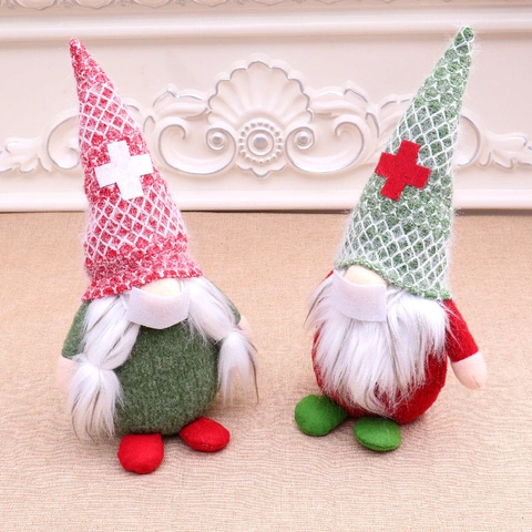 Gnomo Di Natale Peluche Babbo Natale Senza Volto Tema Infermiera Medica Con Maschera Cappello A Croce Decorazione Tavolo