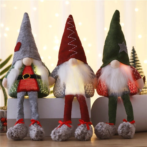 Weihnachtsgnom LED Leuchtend Plüsch Ornament Langbeinig Gesichtslos Rudolf Puppe Feiertag Schreibtisch Dekoration Strickstoff Filz