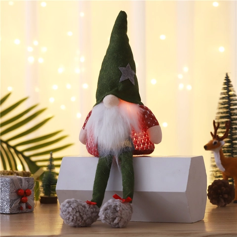 Weihnachtsgnom LED Leuchtend Plüsch Ornament Langbeinig Gesichtslos Rudolf Puppe Feiertag Schreibtisch Dekoration Strickstoff Filz