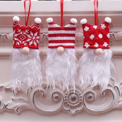 Ornamento Gnomo Natale Maglia Pelliccia Sintetica Barba Senza Volto Fiocco Di Neve Strisce Decorazione Albero Regalo