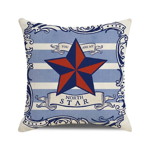 Housse De Coussin En Lin Nautique Vintage Imprimé Ancre Voilier Décoratif Côtier Pour Canapé Salon Décoration Maison