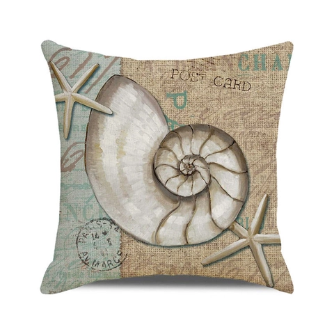 Ocean Theme Decorative Pillow Cover Linen Coastal Nautical Starfish Conch Seashell Cushion Case For Sofa Bed Living Room