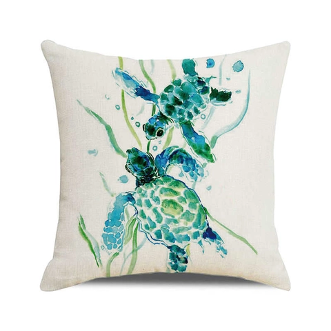 Aquarel Zeeschildpad Print Linnen Kussenhoes Amerikaans Landelijk Kuststijl Zeedieren Vierkante Kussensloop Voor Sofa Woonkamer Slaapkamer Huisdecoratie