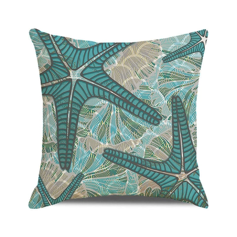 Watercolor Marine Animal Linen Pillowcase Seahorse Starfish Turtle Coastal Decorative Cushion Cover For Sofa Living Room Home Decor