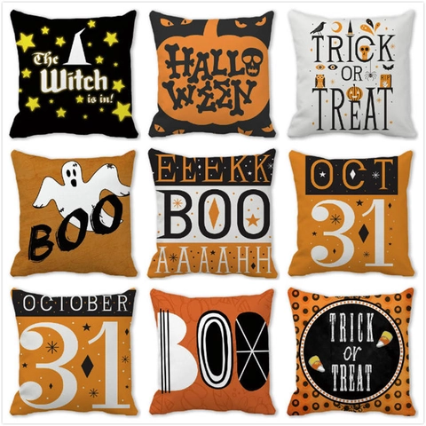 Halloween Kürbis Geist Hexenhut Kissenbezug 45x45cm Pfirsichhaut Trick or Treat Dekorativer Kissenbezug Für Sofa Deko