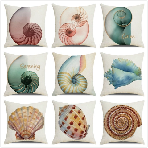 Fodera per Cuscino in Lino con Creature Marine ad Acquerello Fodera per Cuscino Quadrata Decorativa per Divano