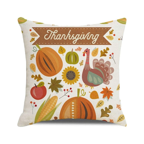 Funda de Cojín Cuadrada de Lino Decorativa con Hojas de Otoño y Calabaza en Acuarela para Acción de Gracias Decoración Sofá Hogar