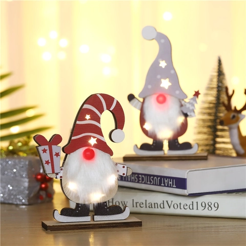 Christmas Gnome Wood LED Light Up Desktop Ornament Faceless Old Man Festive Holiday Decoration For Home Office Table